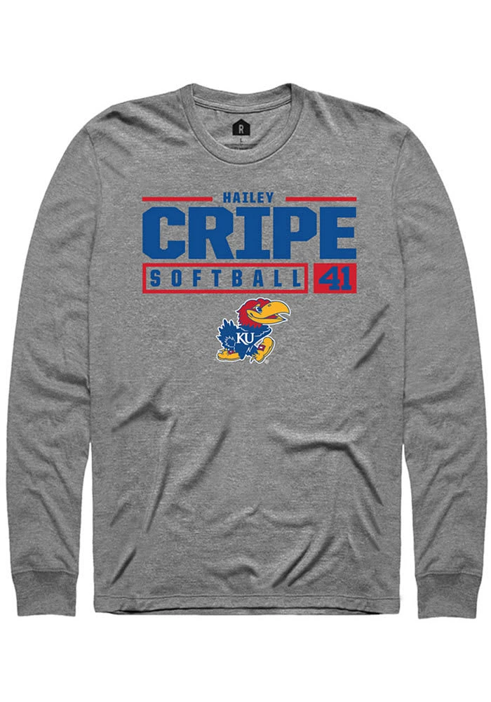 Hailey Cripe Kansas Jayhawks Graphite Rally NIL Stacked Box Long Sleeve T Shirt