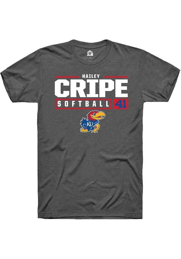 Hailey Cripe Kansas Jayhawks Dark Grey Rally NIL Stacked Box Short Sleeve T Shirt