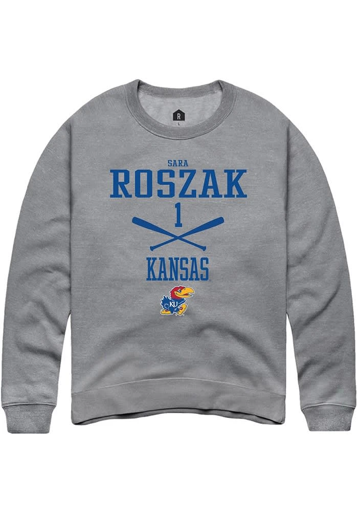 Sara Roszak Rally Kansas Jayhawks Mens Graphite NIL Sport Icon Long Sleeve Crew Sweatshirt