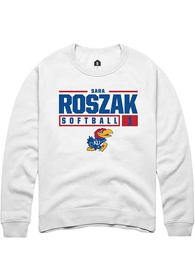 Sara Roszak Rally Kansas Jayhawks Mens NIL Stacked Box Long Sleeve Crew Sweatshirt
