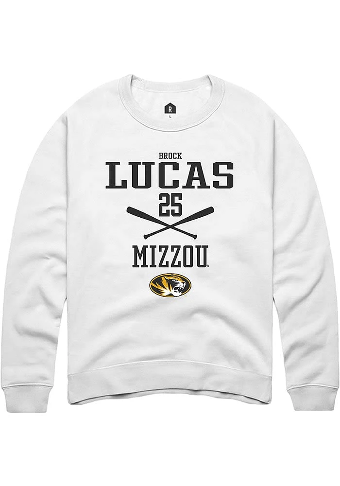 Brock Lucas Rally Missouri Tigers Mens White NIL Sport Icon Long Sleeve Crew Sweatshirt