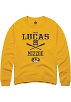 Brock Lucas  Rally Missouri Tigers Mens Gold NIL Sport Icon Long Sleeve Crew Sweatshirt