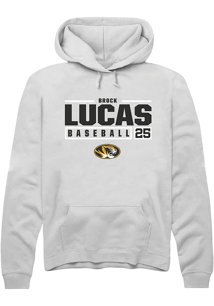 Brock Lucas Rally Missouri Tigers Mens NIL Stacked Box Long Sleeve Hoodie