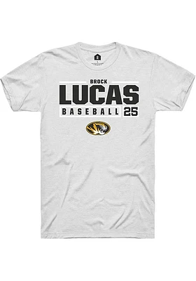 Brock Lucas  Missouri Tigers White Rally NIL Stacked Box Short Sleeve T Shirt