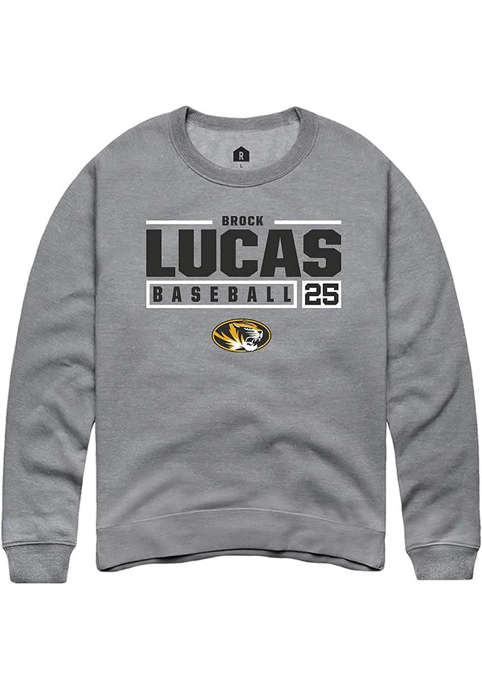 Brock Lucas  Rally Missouri Tigers Mens Graphite NIL Stacked Box Long Sleeve Crew Sweatshirt