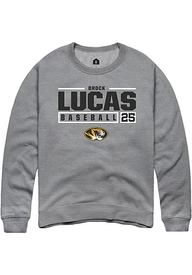Brock Lucas  Rally Missouri Tigers Mens Graphite NIL Stacked Box Long Sleeve Crew Sweatshirt