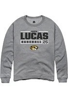 Brock Lucas  Rally Missouri Tigers Mens Graphite NIL Stacked Box Long Sleeve Crew Sweatshirt
