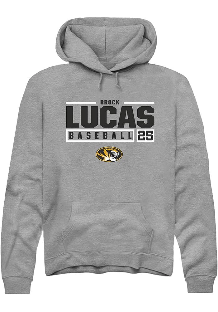 Brock Lucas Rally Missouri Tigers Mens Graphite NIL Stacked Box Long Sleeve Hoodie