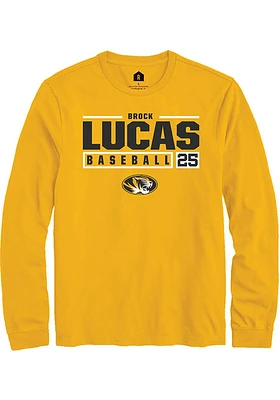 Brock Lucas  Missouri Tigers Gold Rally NIL Stacked Box Long Sleeve T Shirt