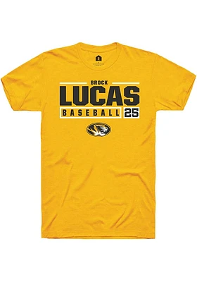 Brock Lucas  Missouri Tigers Gold Rally NIL Stacked Box Short Sleeve T Shirt