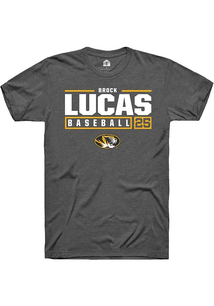 Brock Lucas Missouri Tigers Dark Grey Rally NIL Stacked Box Short Sleeve T Shirt