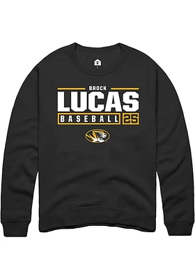 Brock Lucas  Rally Missouri Tigers Mens Black NIL Stacked Box Long Sleeve Crew Sweatshirt