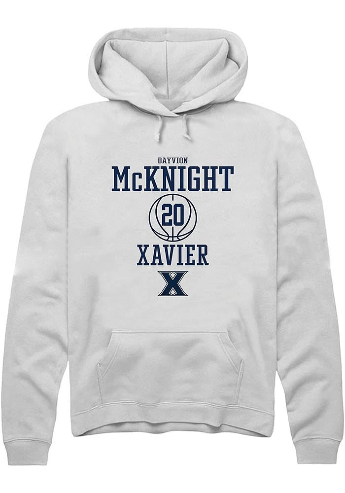 Dayvion Mcknight  Rally Xavier Musketeers Mens White NIL Sport Icon Long Sleeve Hoodie