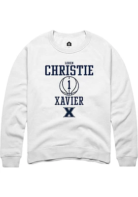 Loren Christie  Rally Xavier Musketeers Mens White NIL Sport Icon Long Sleeve Crew Sweatshirt