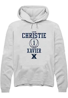 Loren Christie  Rally Xavier Musketeers Mens White NIL Sport Icon Long Sleeve Hoodie