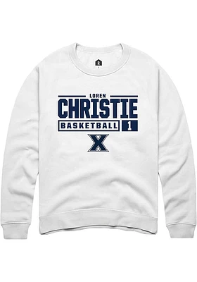 Loren Christie  Rally Xavier Musketeers Mens White NIL Stacked Box Long Sleeve Crew Sweatshirt