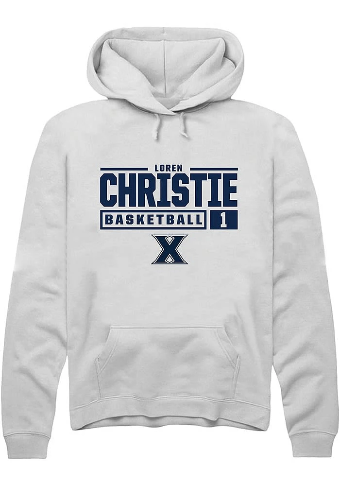 Loren Christie Rally Xavier Musketeers Mens White NIL Stacked Box Long Sleeve Hoodie