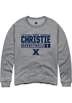 Loren Christie  Rally Xavier Musketeers Mens Graphite NIL Stacked Box Long Sleeve Crew Sweatshirt