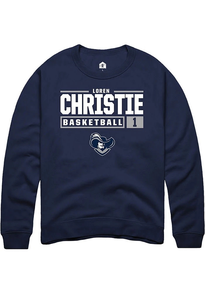 Loren Christie Rally Xavier Musketeers Mens Navy Blue NIL Stacked Box Long Sleeve Crew Sweatshirt
