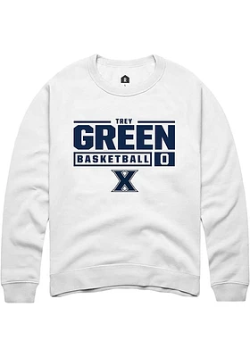 Trey Green Rally Xavier Musketeers Mens NIL Stacked Box Long Sleeve Crew Sweatshirt