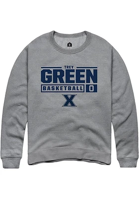 Trey Green  Rally Xavier Musketeers Mens Graphite NIL Stacked Box Long Sleeve Crew Sweatshirt