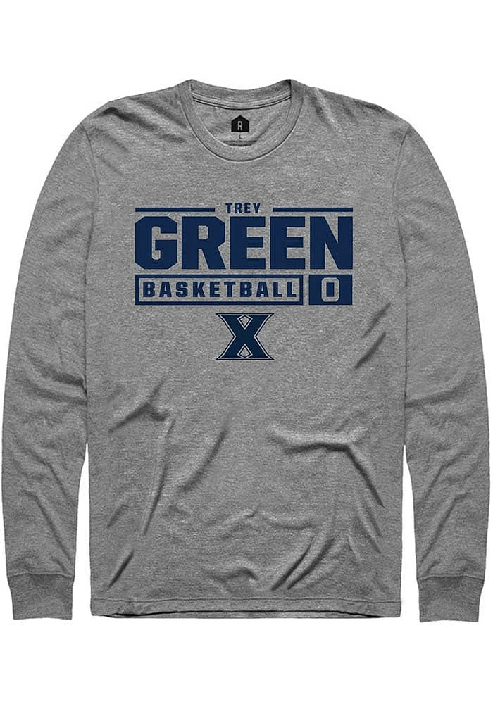 Trey Green  Xavier Musketeers Graphite Rally NIL Stacked Box Long Sleeve T Shirt