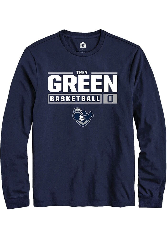 Trey Green  Xavier Musketeers Navy Blue Rally NIL Stacked Box Long Sleeve T Shirt