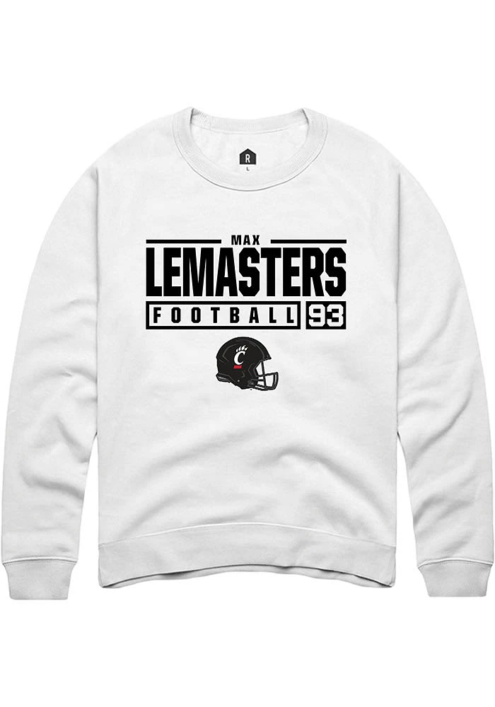 Max Lemasters Rally Cincinnati Bearcats Mens NIL Stacked Box Long Sleeve Crew Sweatshirt