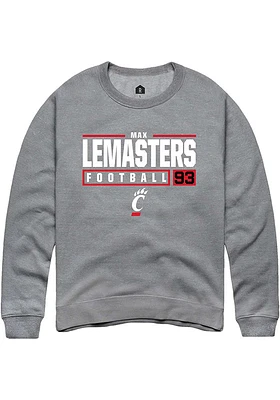 Max Lemasters  Rally Cincinnati Bearcats Mens Graphite NIL Stacked Box Long Sleeve Crew Sweatshi..