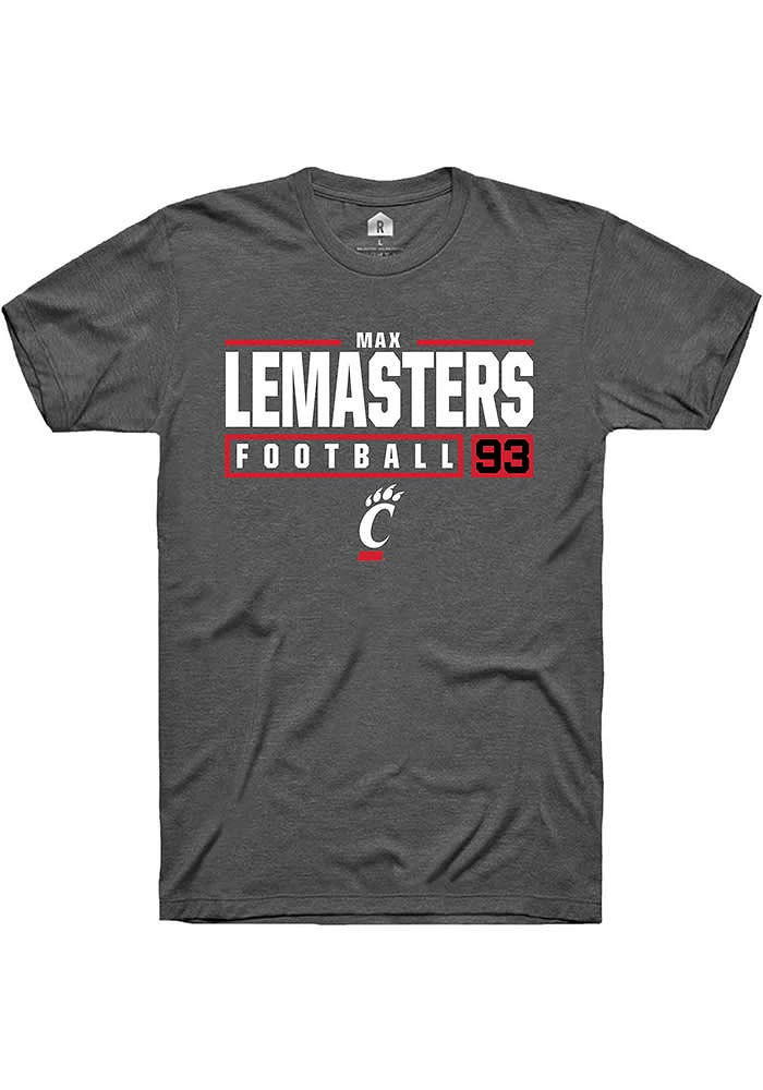 Max Lemasters  Cincinnati Bearcats Dark Grey Rally NIL Stacked Box Short Sleeve T Shirt