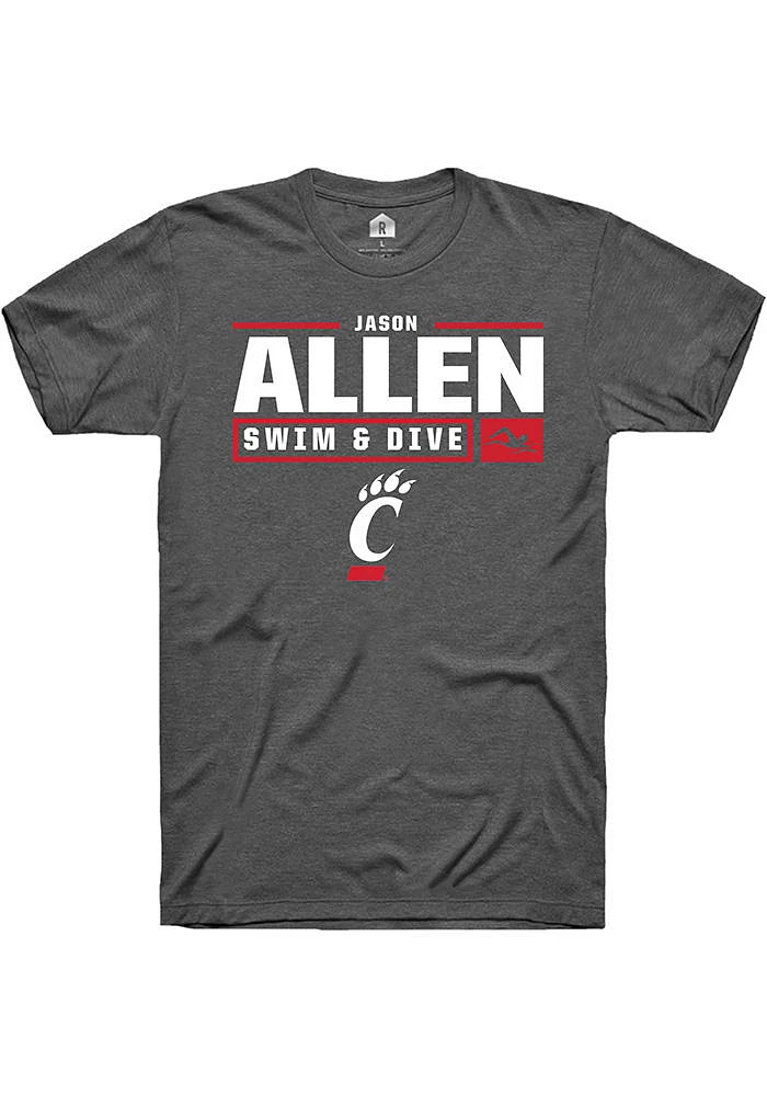 Jason Allen  Cincinnati Bearcats Dark Grey Rally NIL Stacked Box Short Sleeve T Shirt