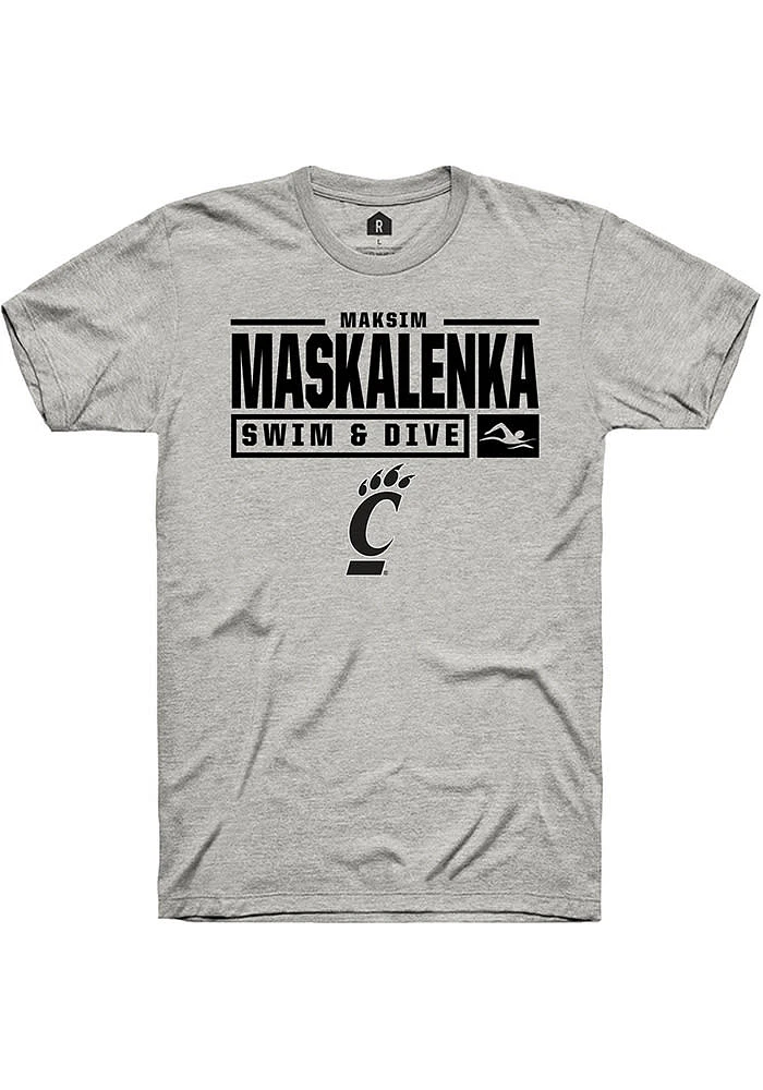 Maksim Maskalenka  Cincinnati Bearcats Ash Rally NIL Stacked Box Short Sleeve T Shirt