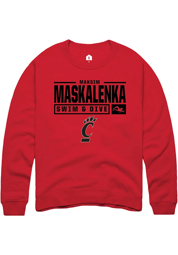 Maksim Maskalenka  Rally Cincinnati Bearcats Mens Red NIL Stacked Box Long Sleeve Crew Sweatshir..