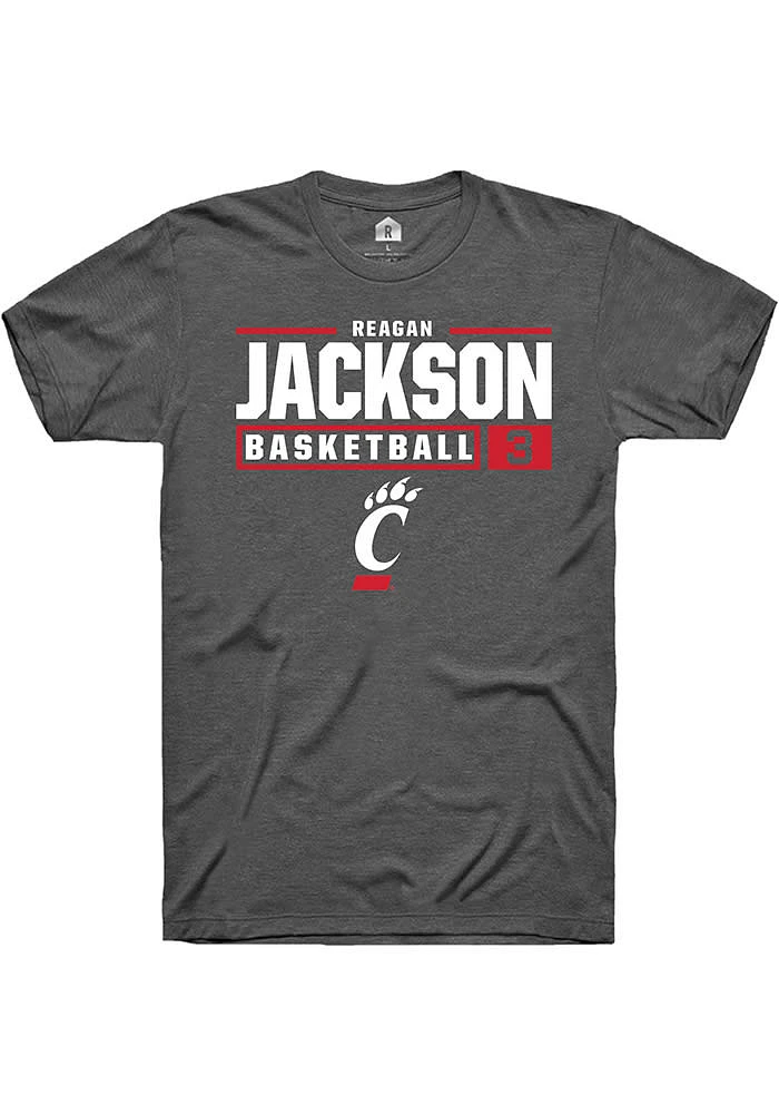 Reagan Jackson  Cincinnati Bearcats Dark Grey Rally NIL Stacked Box Short Sleeve T Shirt