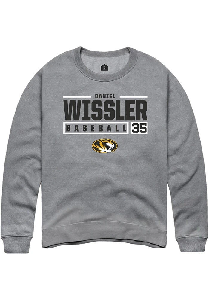 Daniel Wissler Rally Missouri Tigers Mens Graphite NIL Stacked Box Long Sleeve Crew Sweatshirt