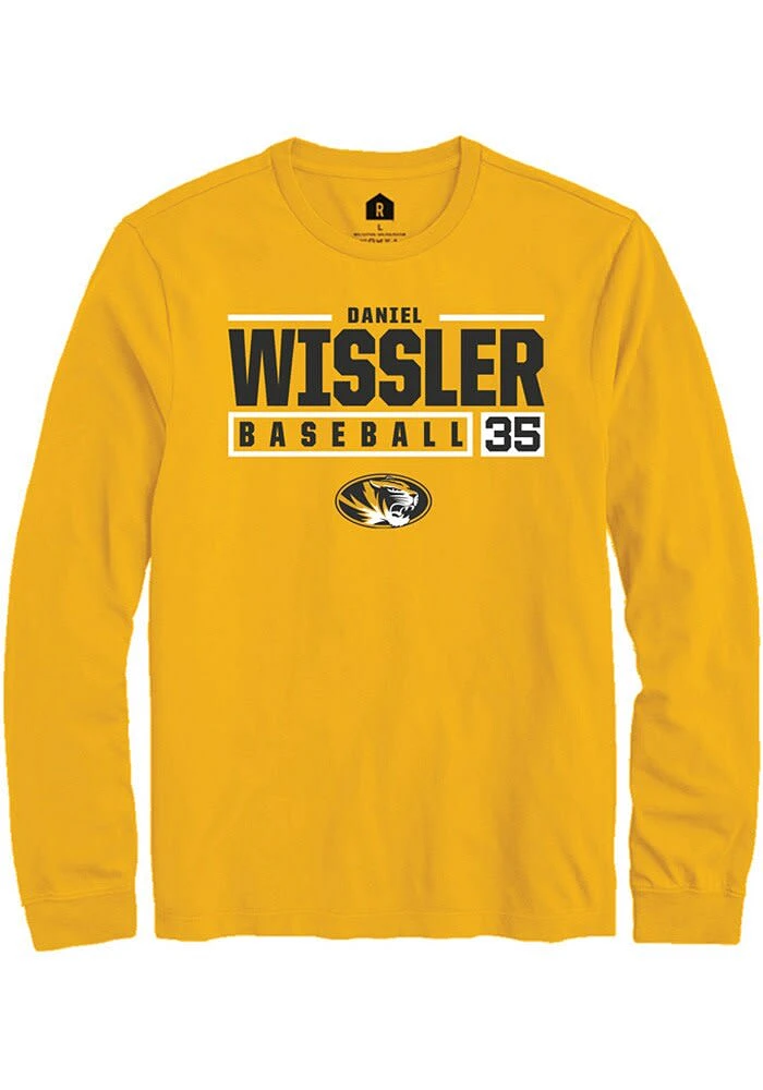 Daniel Wissler Missouri Tigers Gold Rally NIL Stacked Box Long Sleeve T Shirt
