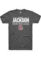 Donovan Jackson  Ohio State Buckeyes Dark Grey Rally NIL Stacked Box Short Sleeve T Shirt