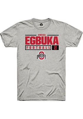 Emeka Egbuka  Ohio State Buckeyes Ash Rally NIL Stacked Box Short Sleeve T Shirt