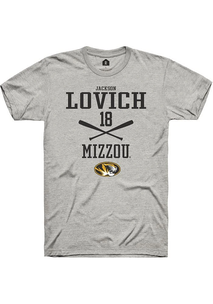 Jackson Lovich Missouri Tigers Ash Rally NIL Sport Icon Short Sleeve T Shirt