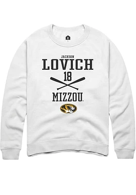 Jackson Lovich  Rally Missouri Tigers Mens White NIL Sport Icon Long Sleeve Crew Sweatshirt