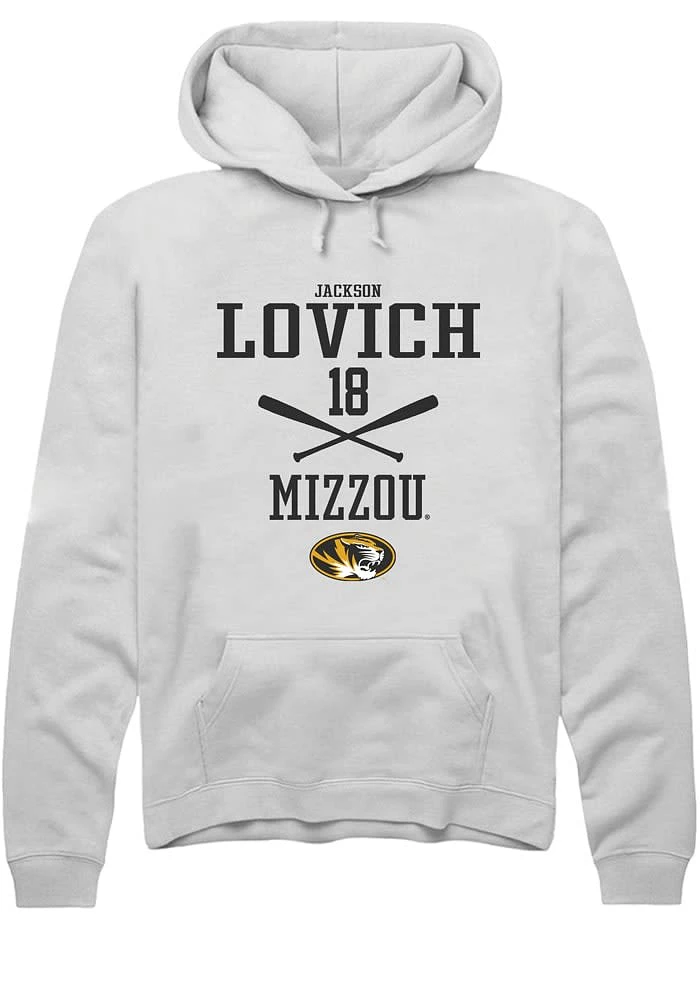 Jackson Lovich Rally Missouri Tigers Mens White NIL Sport Icon Long Sleeve Hoodie