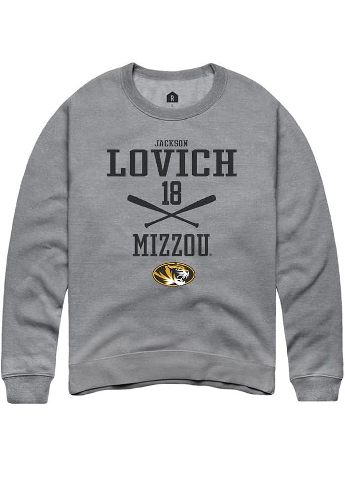 Jackson Lovich Rally Missouri Tigers Mens Graphite NIL Sport Icon Long Sleeve Crew Sweatshirt
