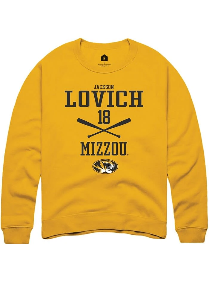 Jackson Lovich Rally Missouri Tigers Mens Gold NIL Sport Icon Long Sleeve Crew Sweatshirt