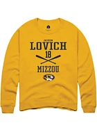 Jackson Lovich  Rally Missouri Tigers Mens Gold NIL Sport Icon Long Sleeve Crew Sweatshirt