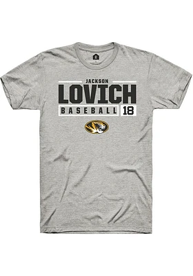 Jackson Lovich  Missouri Tigers Ash Rally NIL Stacked Box Short Sleeve T Shirt