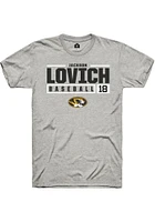 Jackson Lovich  Missouri Tigers Ash Rally NIL Stacked Box Short Sleeve T Shirt