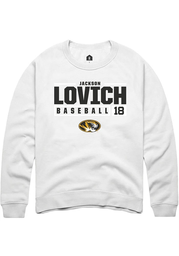 Jackson Lovich Rally Missouri Tigers Mens NIL Stacked Box Long Sleeve Crew Sweatshirt