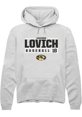 Jackson Lovich  Rally Missouri Tigers Mens White NIL Stacked Box Long Sleeve Hoodie