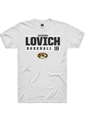 Jackson Lovich  Missouri Tigers White Rally NIL Stacked Box Short Sleeve T Shirt