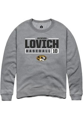 Jackson Lovich  Rally Missouri Tigers Mens Graphite NIL Stacked Box Long Sleeve Crew Sweatshirt